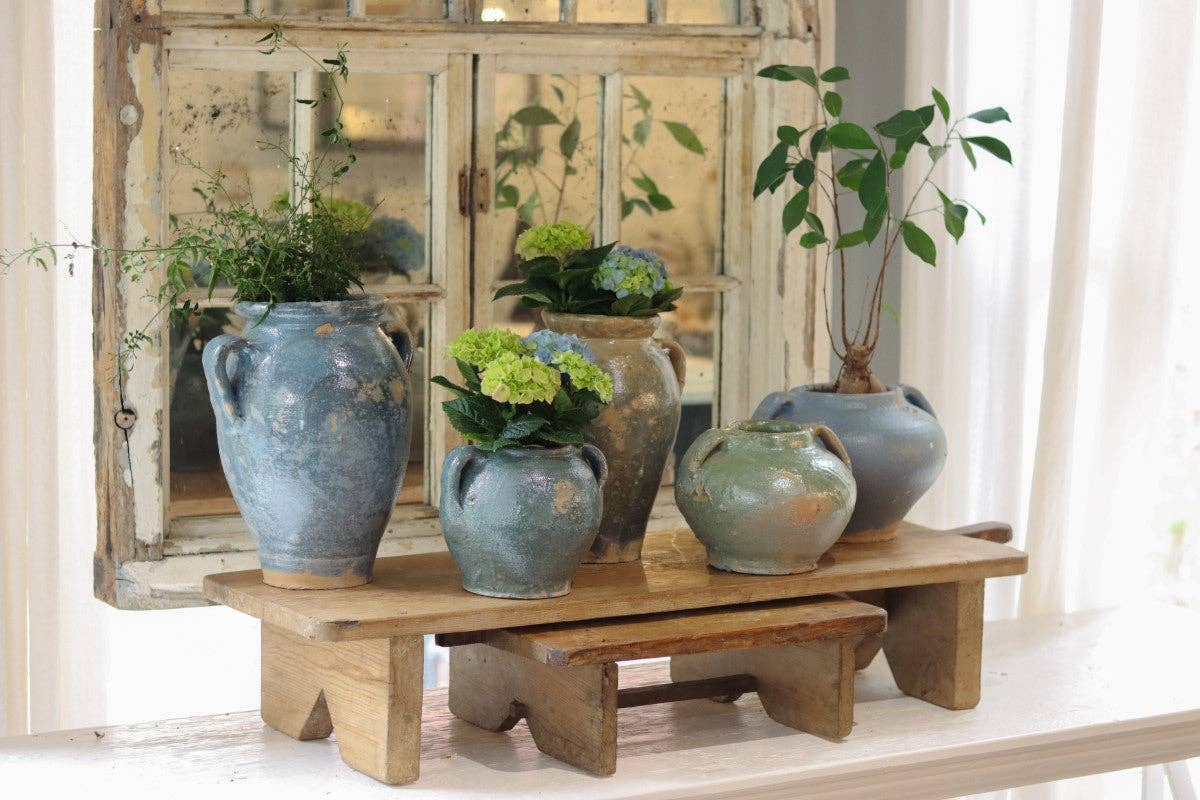Found Amphora Ceramic Vase, Medium, Blue-Green