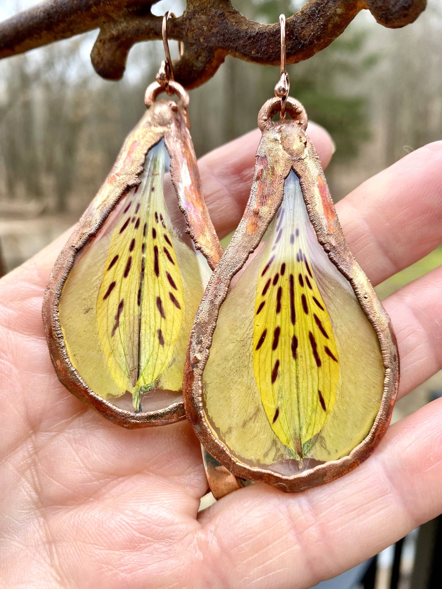 Real Yellow Peruvian Earrings - Copper Electroformed