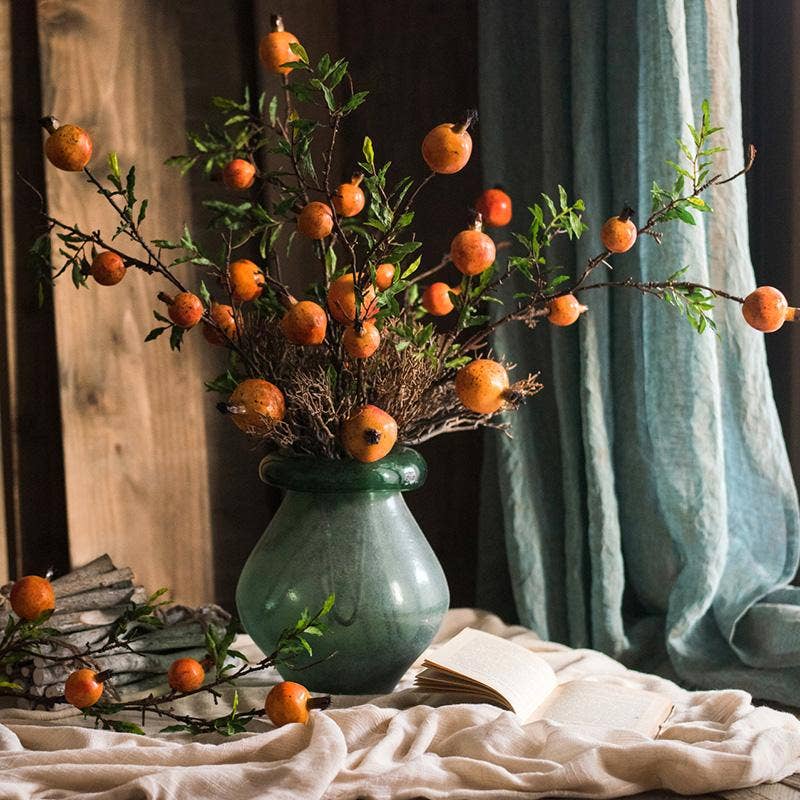 Artificial Fruit Yellow Orange Pomegranate Fruit Stem 36" Tall: Three Stems