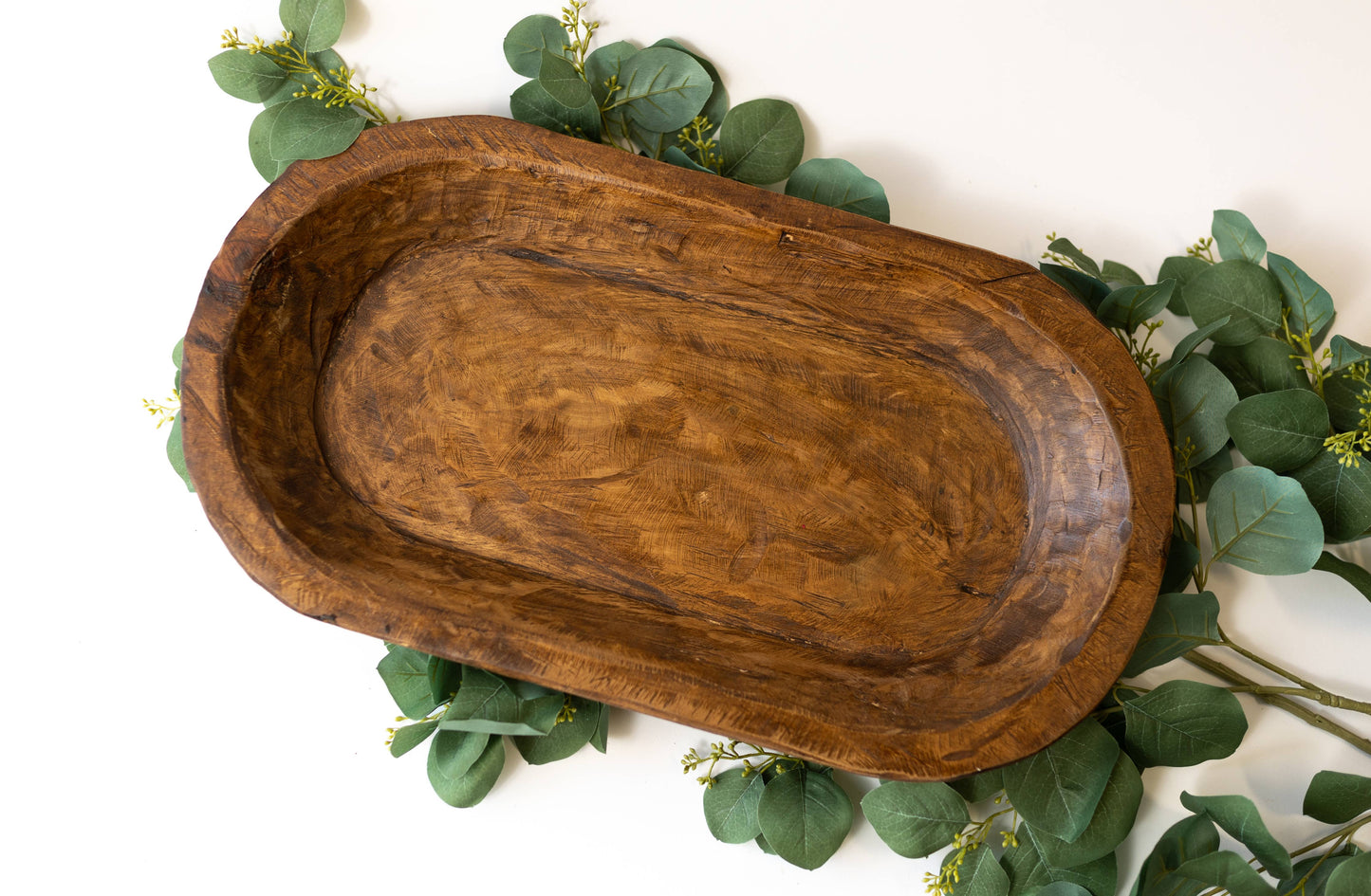 Medium Wood Carved Bowl: White / 20x12x4