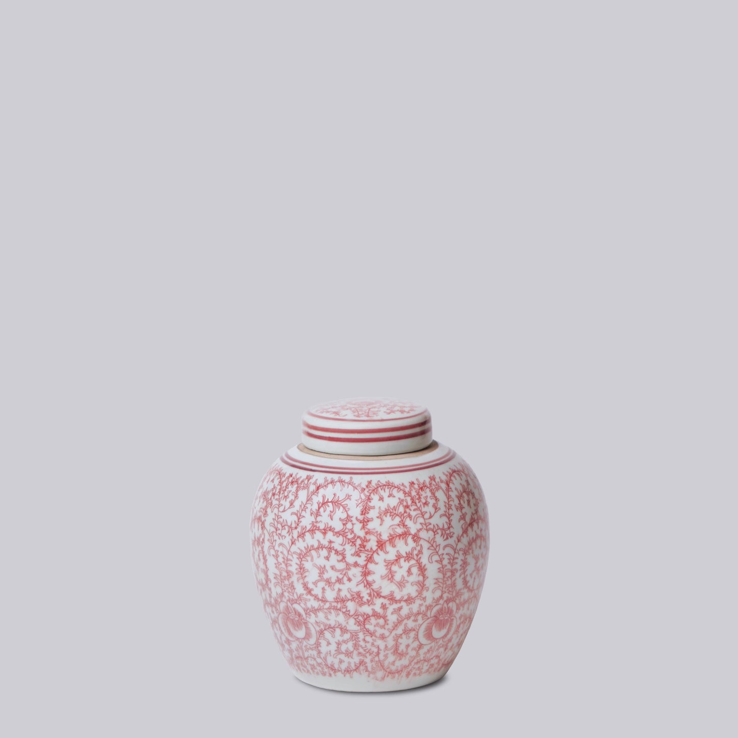 Red and White Porcelain Scrolling Peony Round Jar