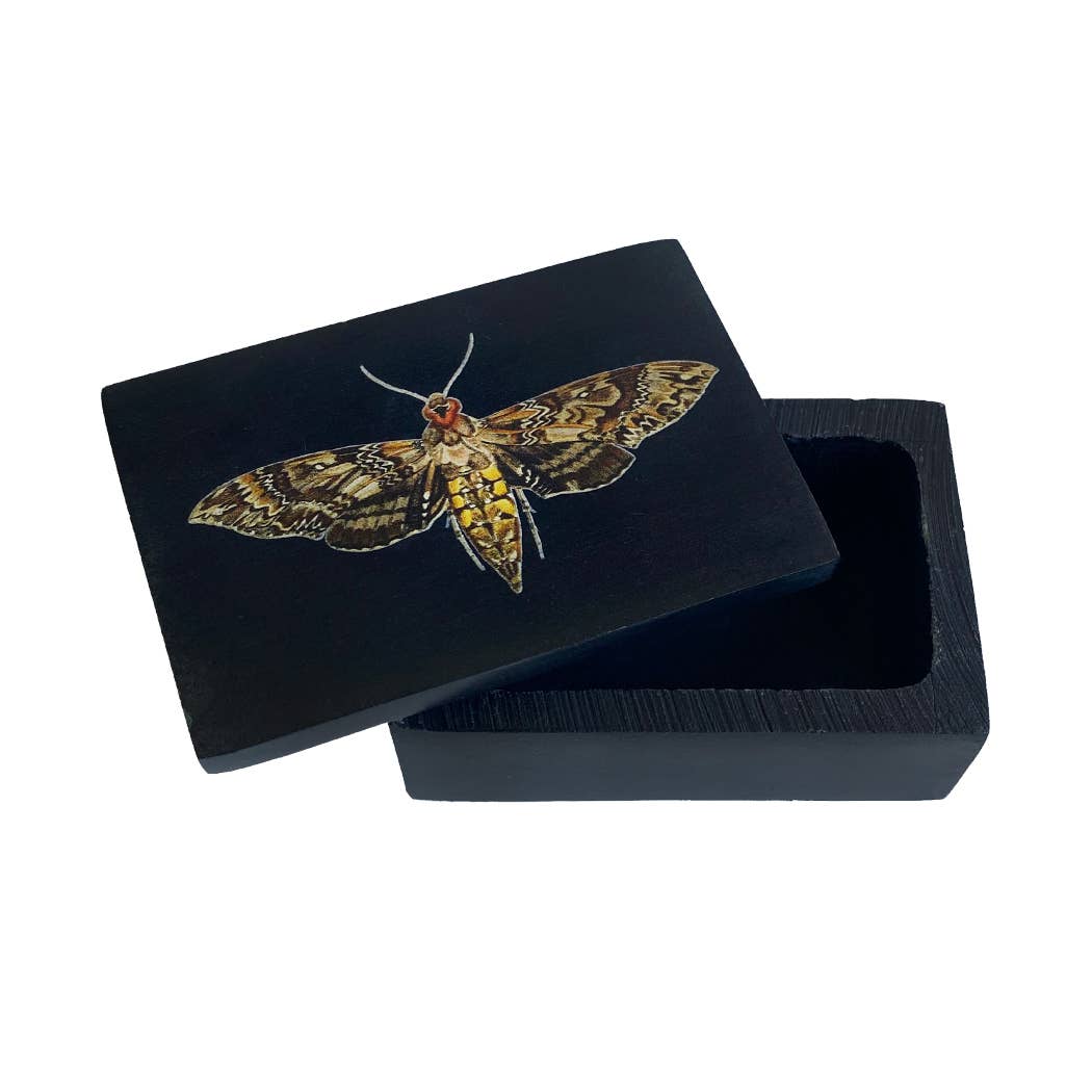 Hawk Moth Black Soap Stone Trinket-Jewelry Box, 3"