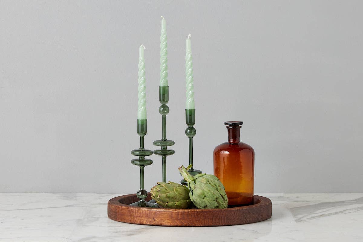 Glass Candlestick Large, Emerald