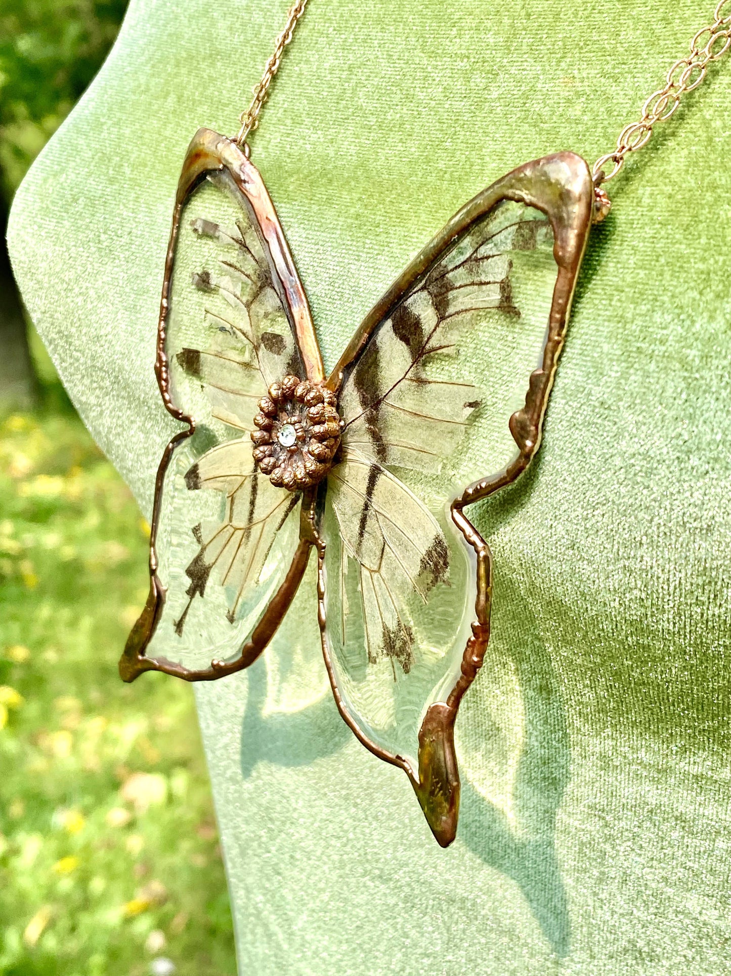 Real Frayed Tiger Swallowtail Necklace Copper Electroformed
