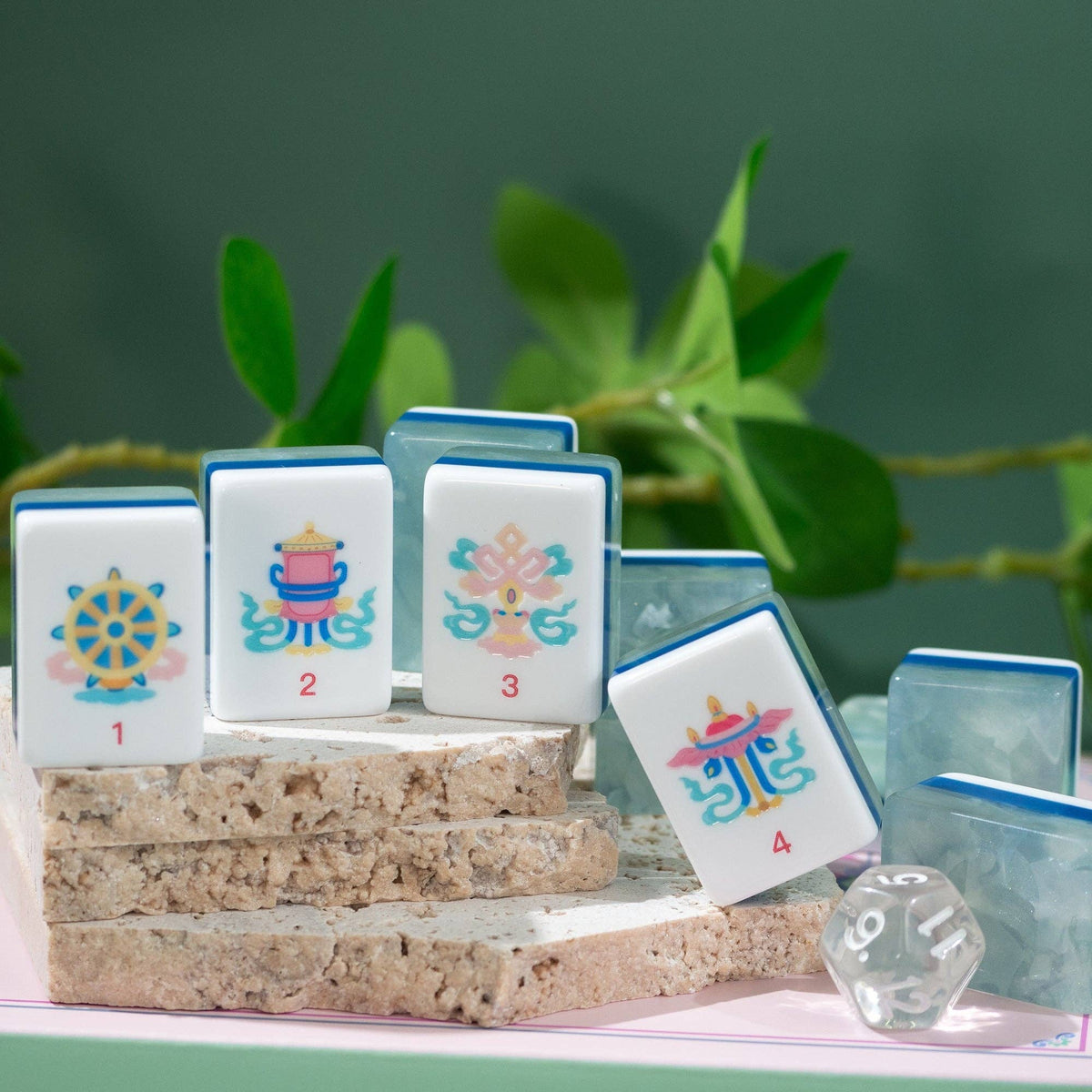 Jade Bloom Mahjong Set - Moonstone Pearl 12-02