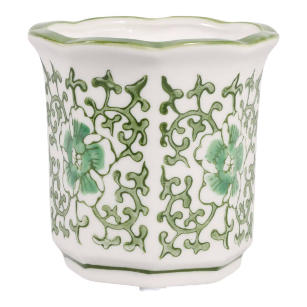 Scented Candle -  Plumeria Green and White Ceramic, 6 Oz