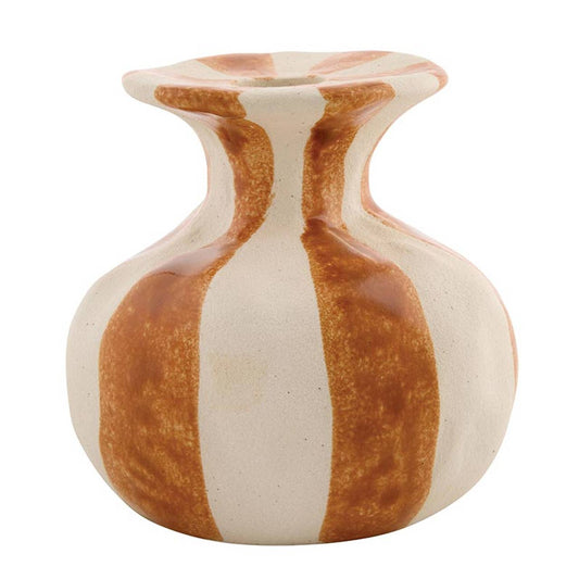 Orange Striped Ceramic Candle Holder - Small: Ceramic / 4" Dia x 4" H