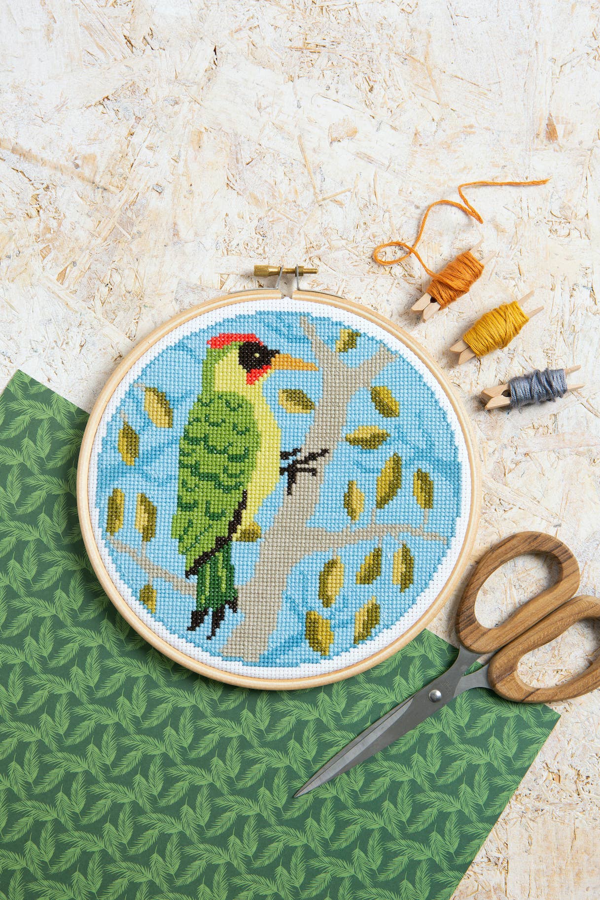 Green Woodpecker Cross Stitch Kit
