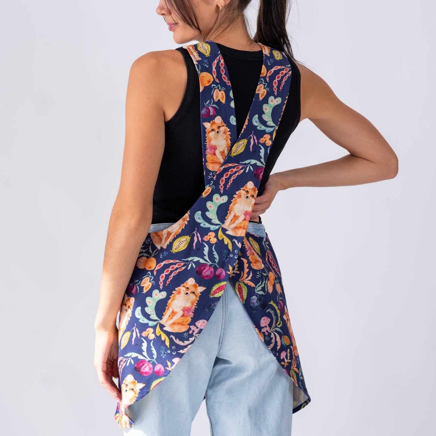 Pinafore Apron- Fox in the Orchard plum