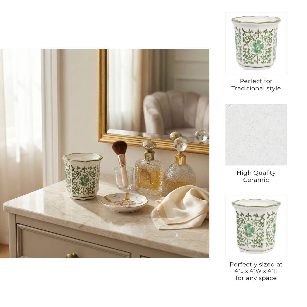 Scented Candle -  Plumeria Green and White Ceramic, 6 Oz