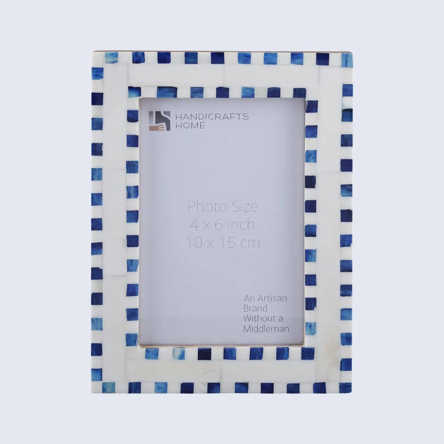 Handmade Bone Inlay Blue Picture Frame - Checkered Pattern in 4x6 & 5x7: 4x6