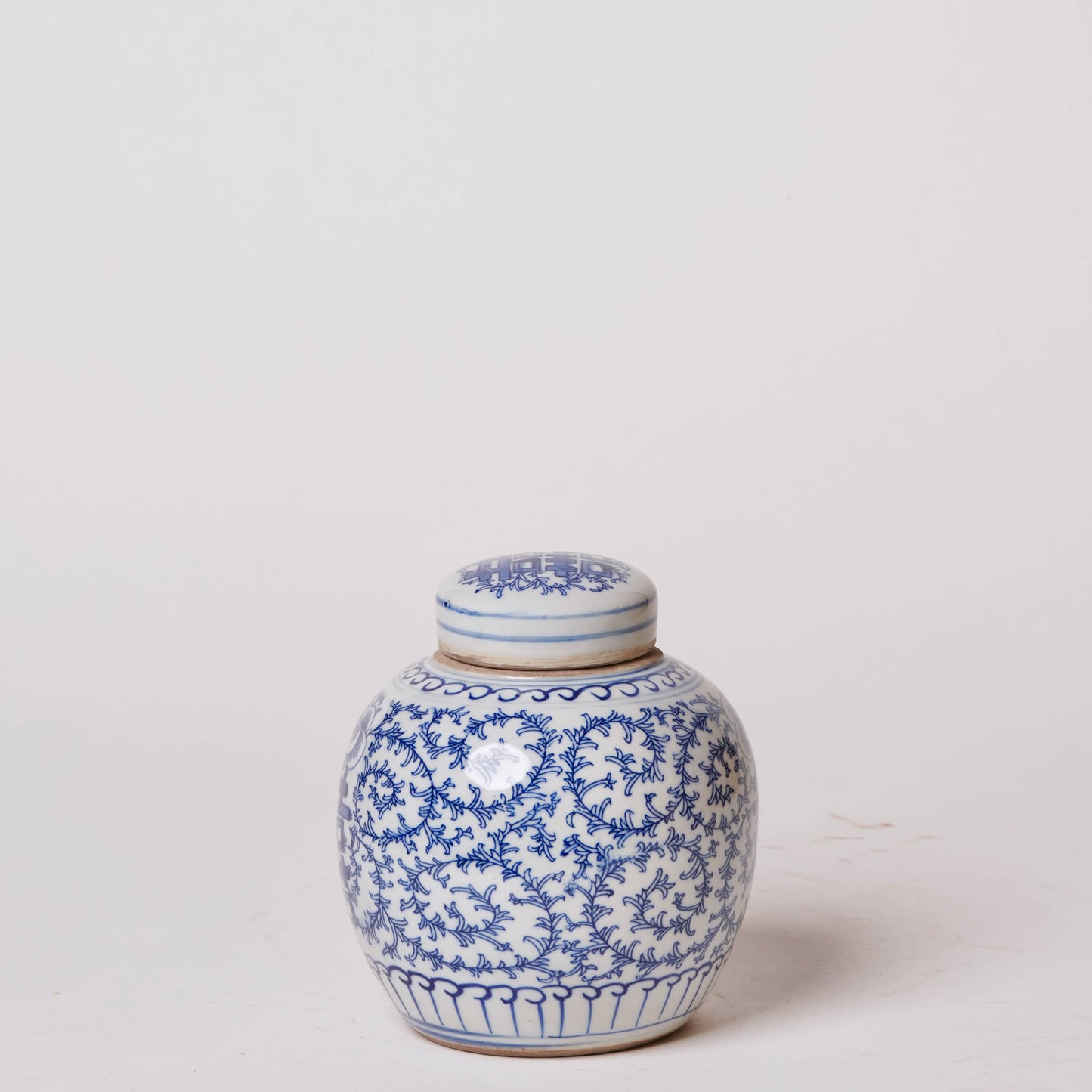 Blue and White Porcelain Scrolling Peony Round Storage Jar