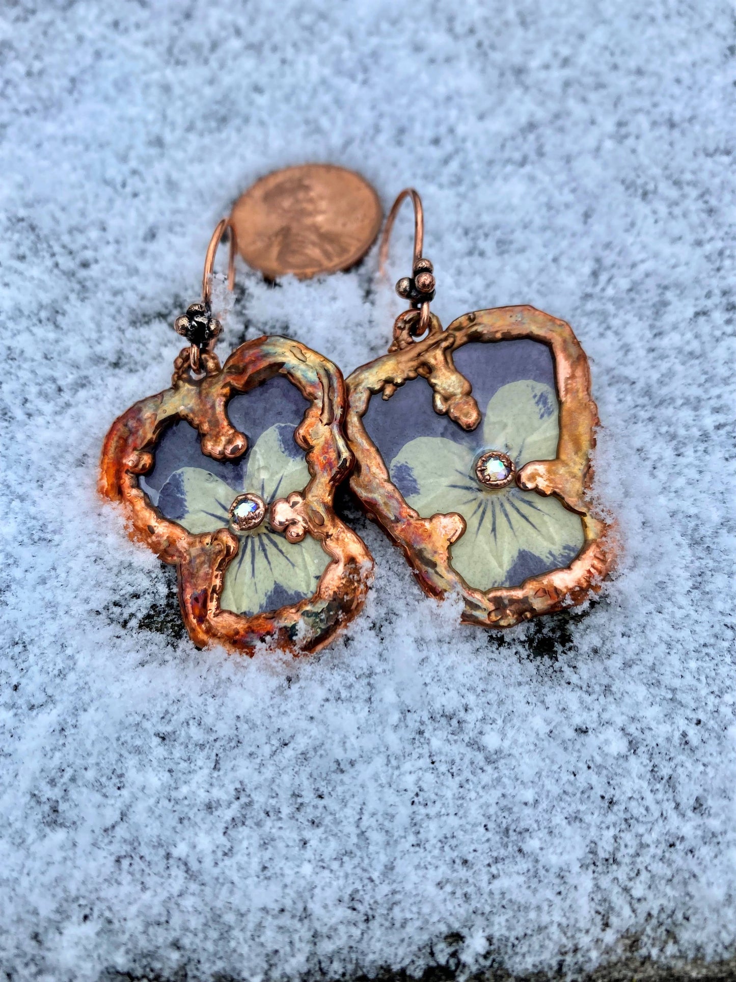 Real Viola Earrings - Copper Electroformed