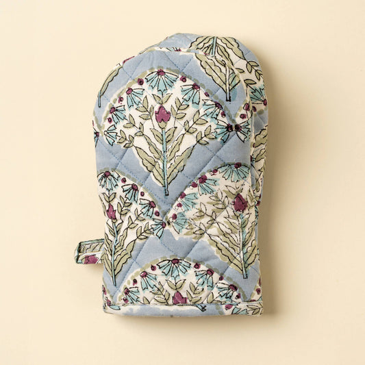 Sakura Block Print Oven Mitt, Blue