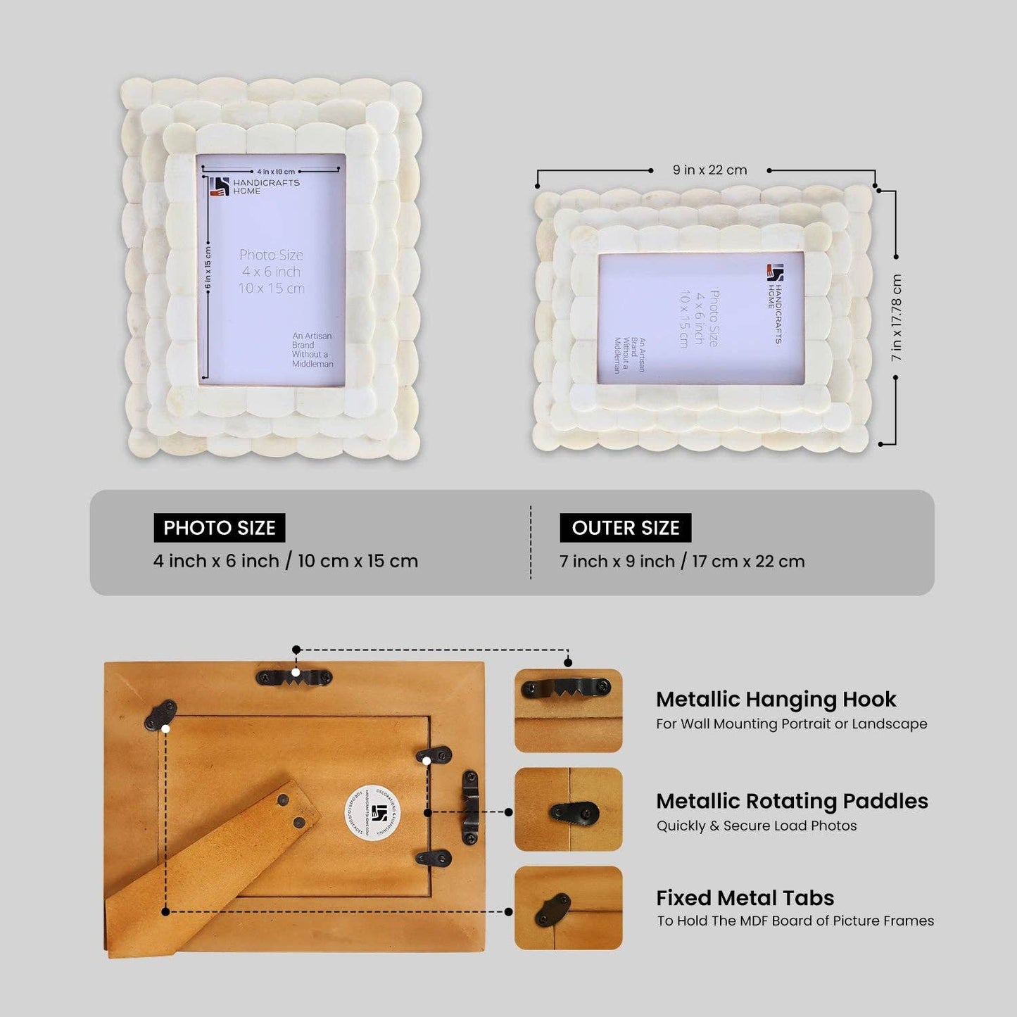 Picture Frame Scalloped Arts Bone Inlay White 4x6