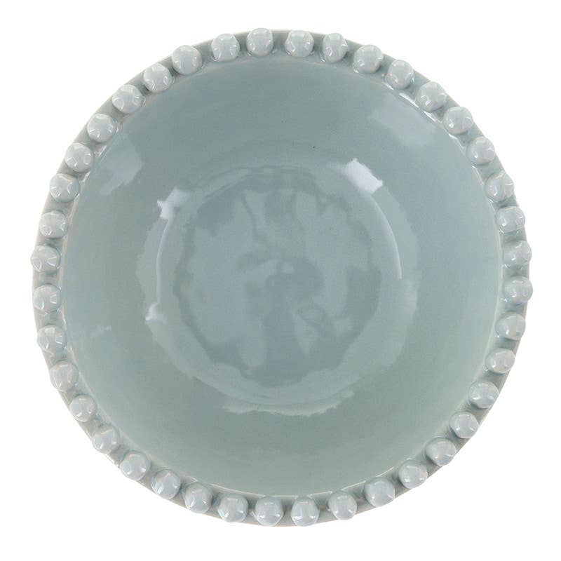 Ceramic Beaded Bowl - Large - Coastal Blue: 8" Dia x 2.75" H