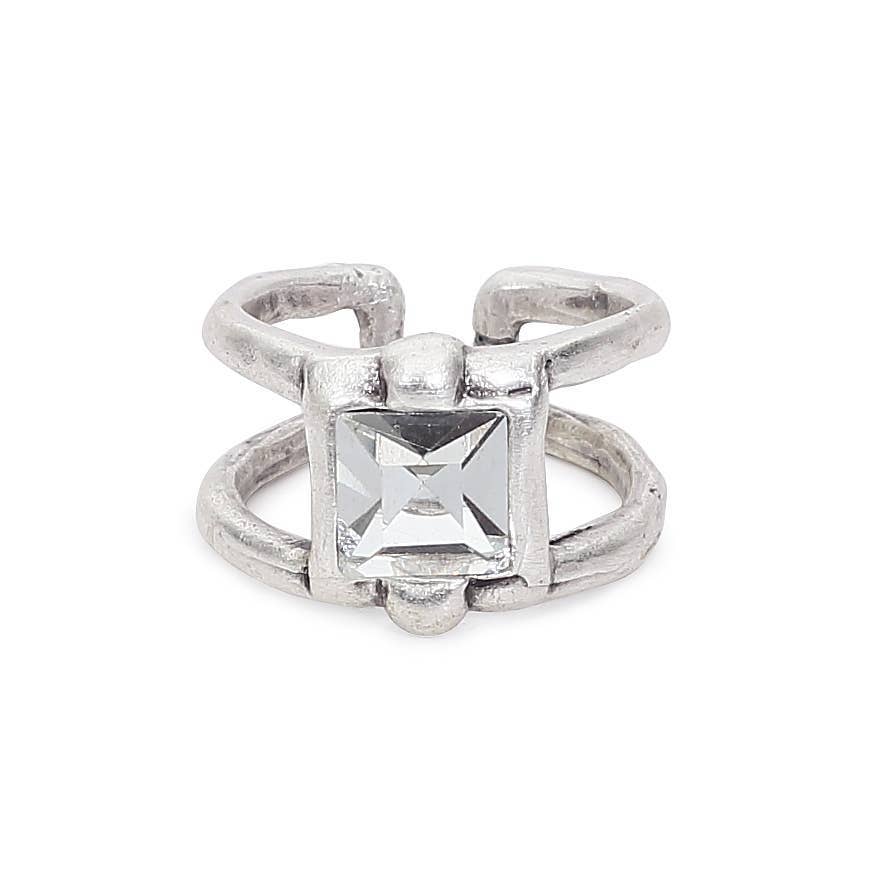 Handmade Clear Crystal Brass Ring - 6906
