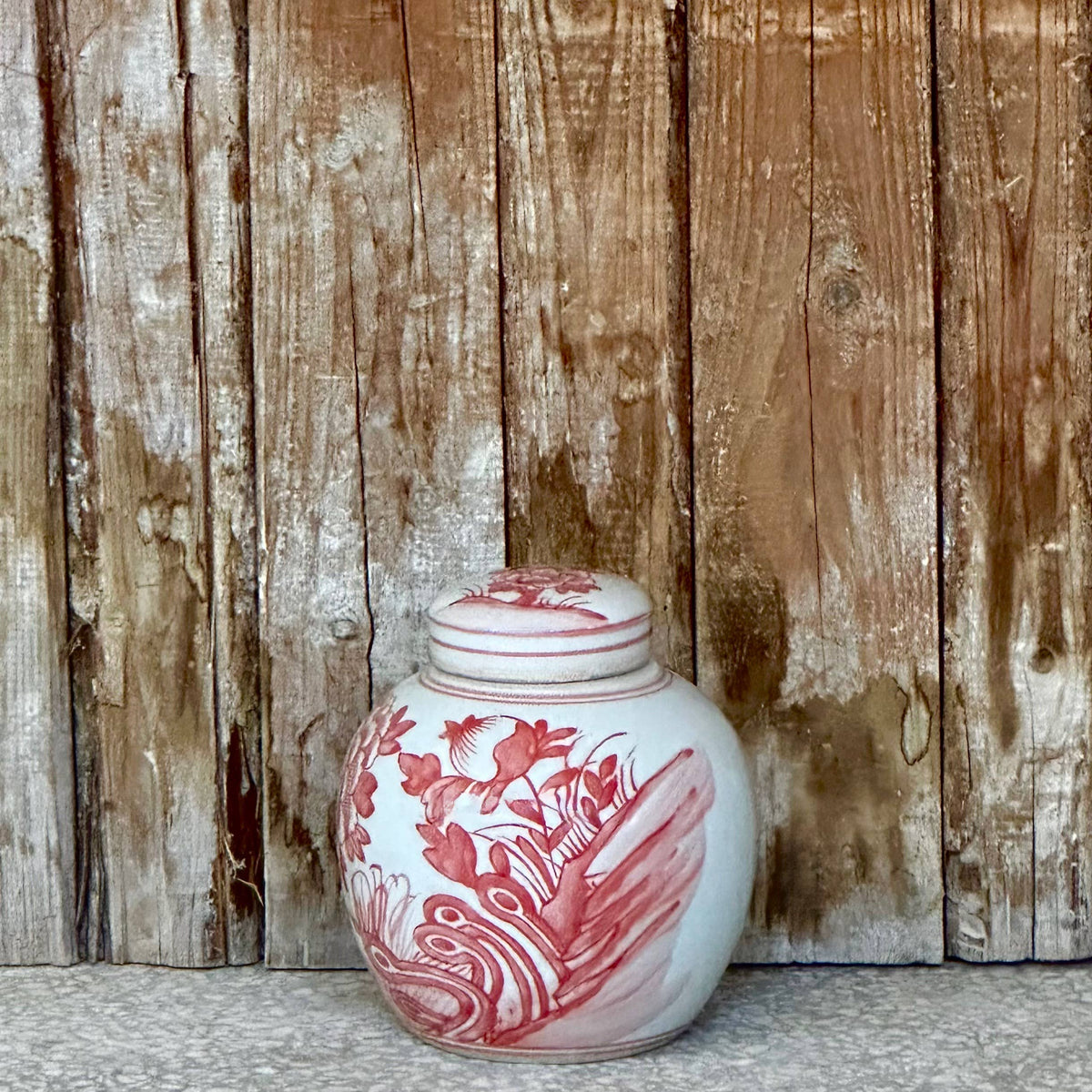 Red and White Porcelain Peony Round Storage Jar