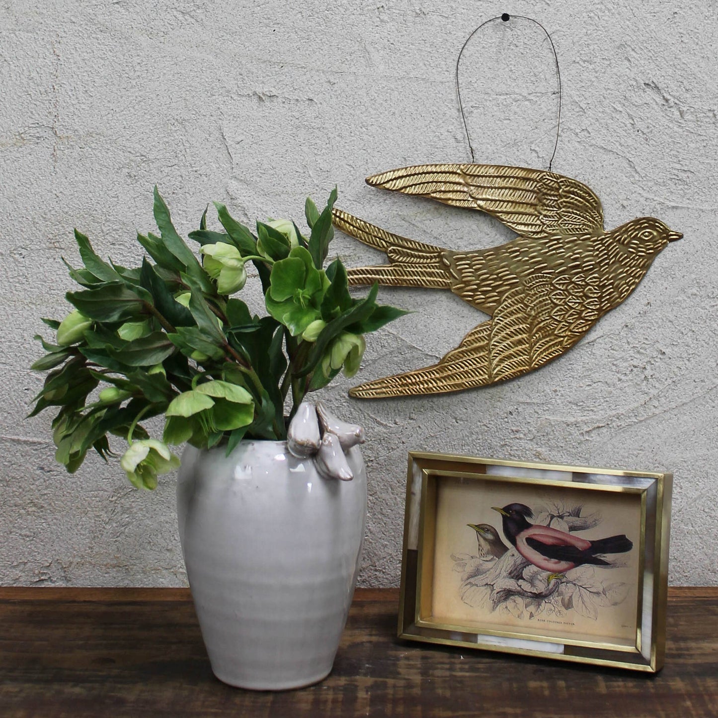 Vase with 3 Birds on Rim, Ceramic