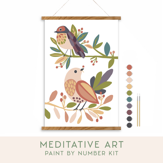 Birds on a Branch Meditative Art Paint by Number Kit: Kit + Magnetic Frame