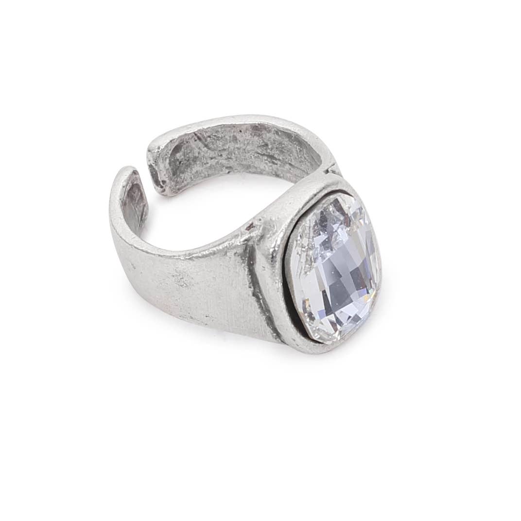 Handmade Clear Crystal Brass Ring - 6911