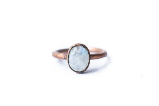 Handcrafted Rainbow Moonstone Copper Ring: 8