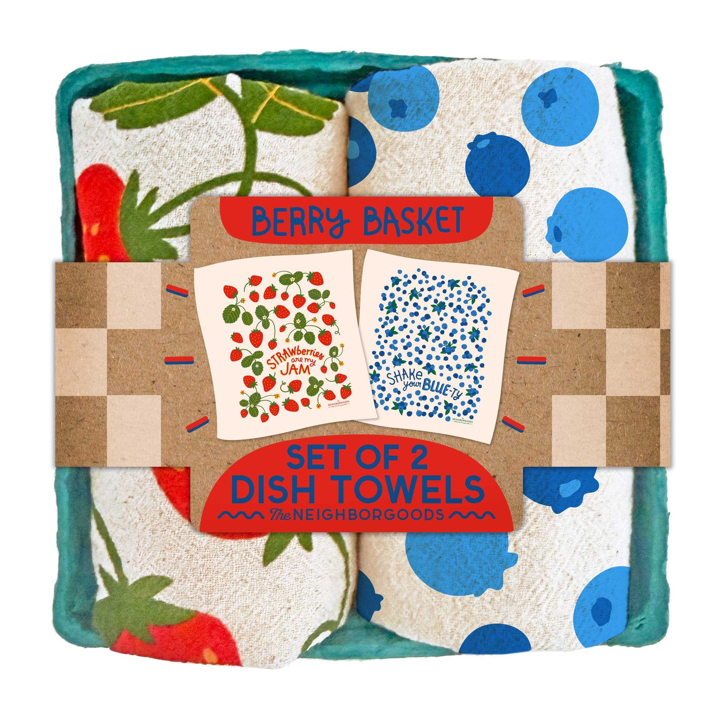 BERRY BASKET  (Blueberry, Strawberry) - Tea Towel Set of 2