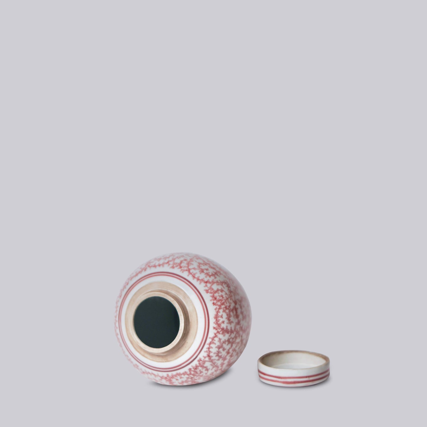 Red and White Porcelain Scrolling Peony Round Jar