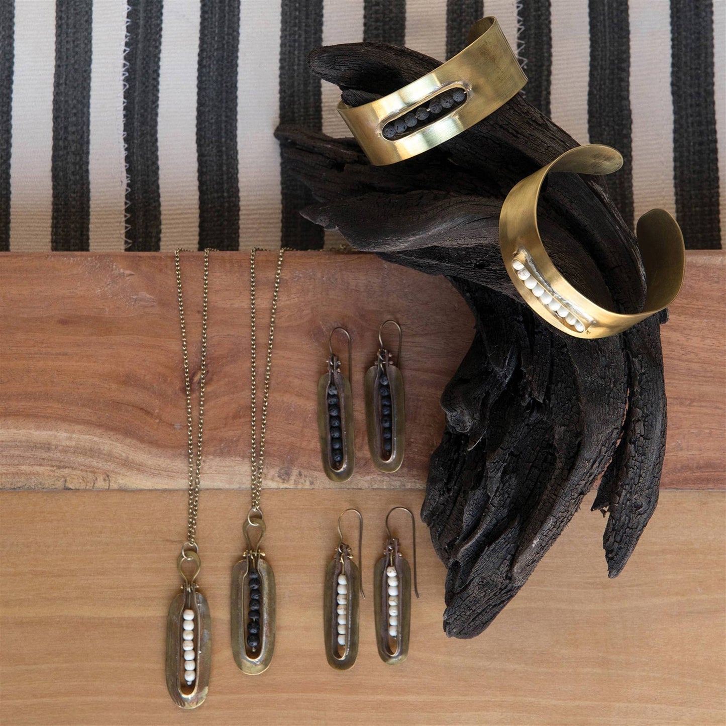 Kona Brass Earrings - Howlite Stones