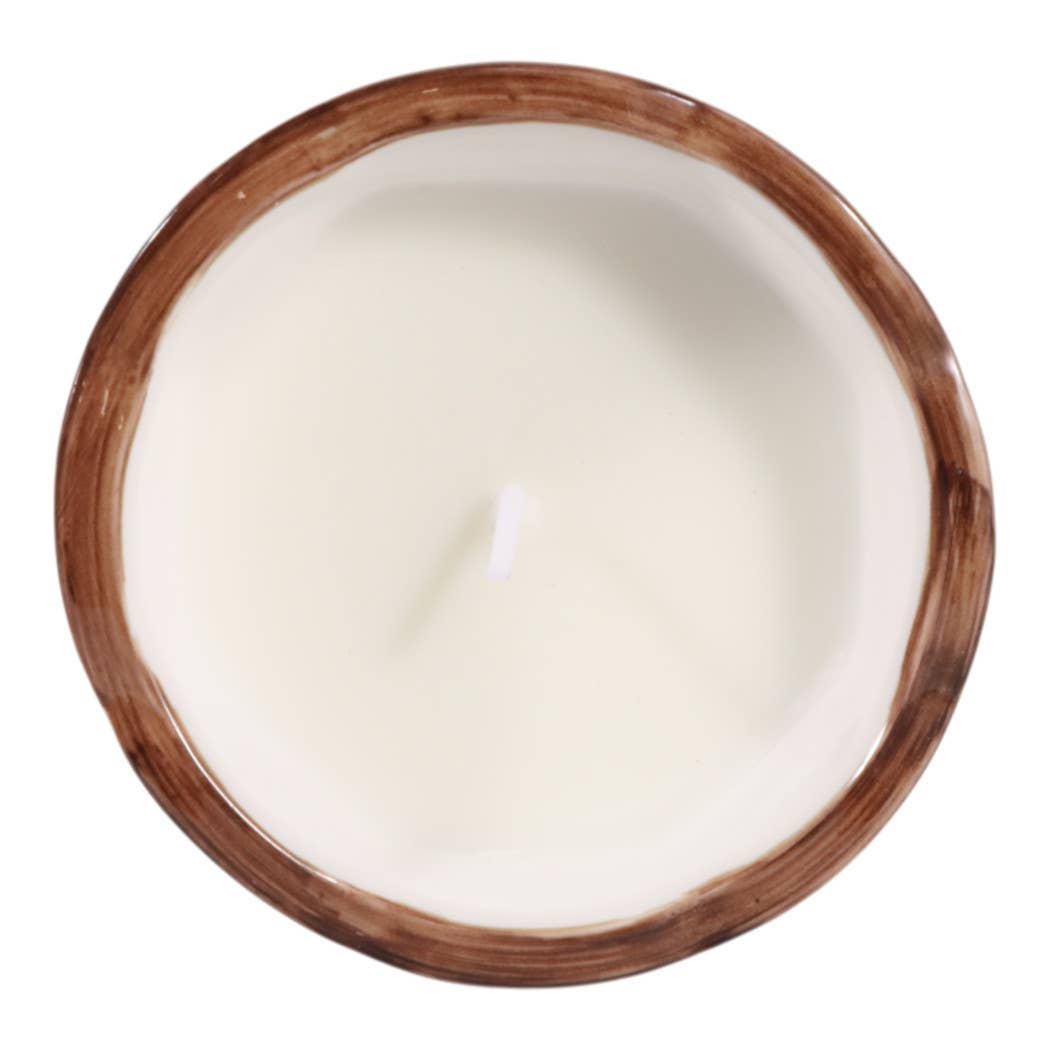 Scented Candle - Plumeria Brown and White Ceramic, 6 Oz