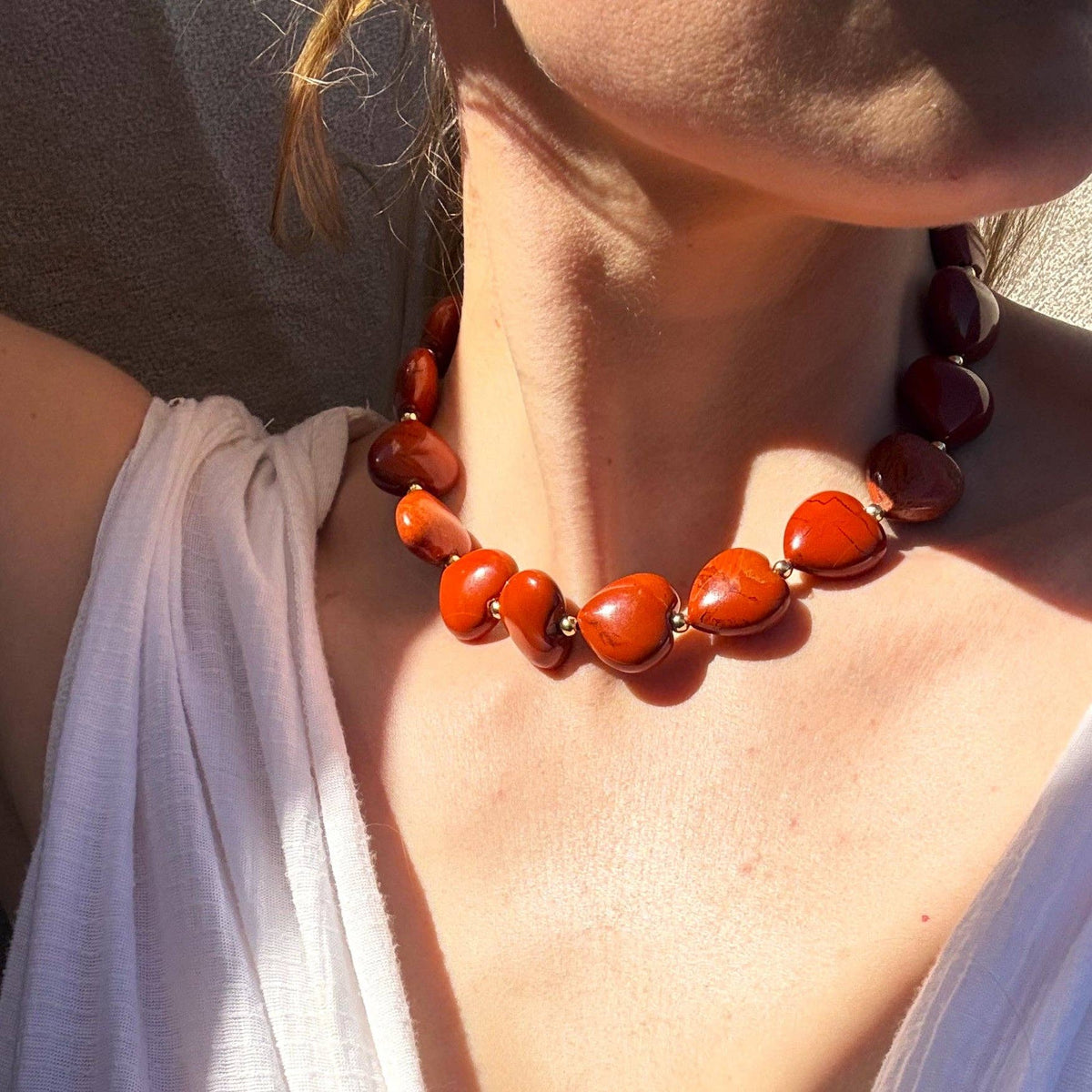 Red Jasper Wild Heart Beaded Necklace - Handmade Jewelry: 18 inch