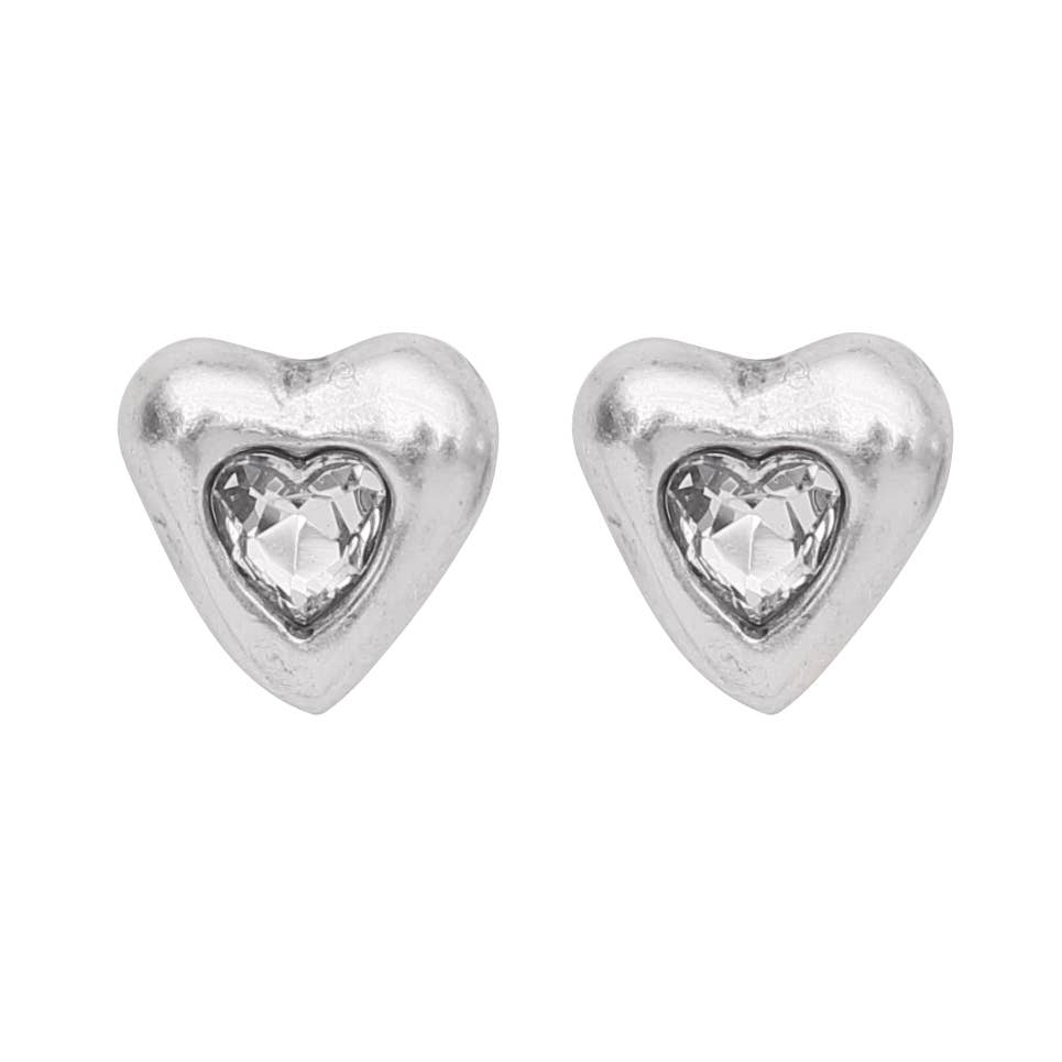 Handmade Heart Pewter Crystal Earrings - 1916