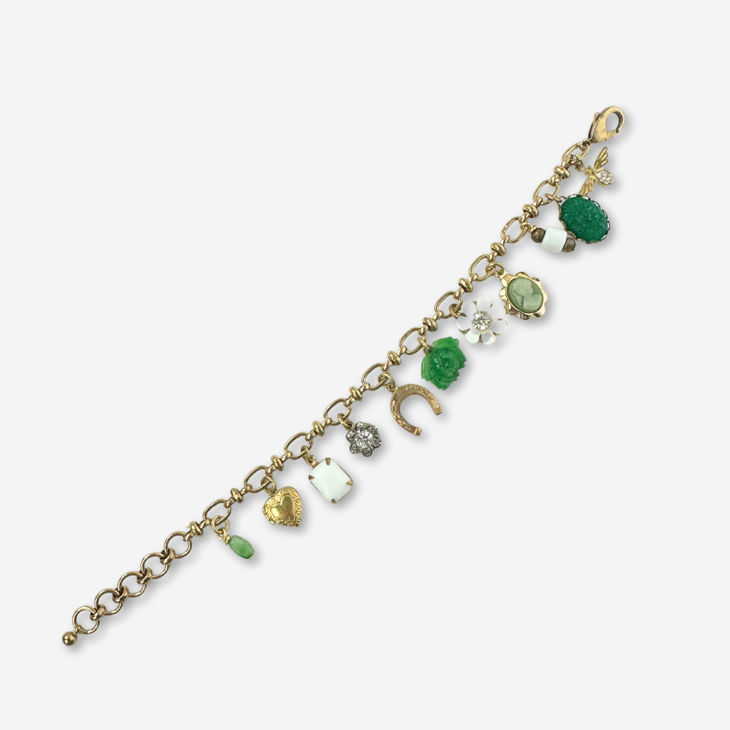Repurposed vintage green and white floral charm bracelet