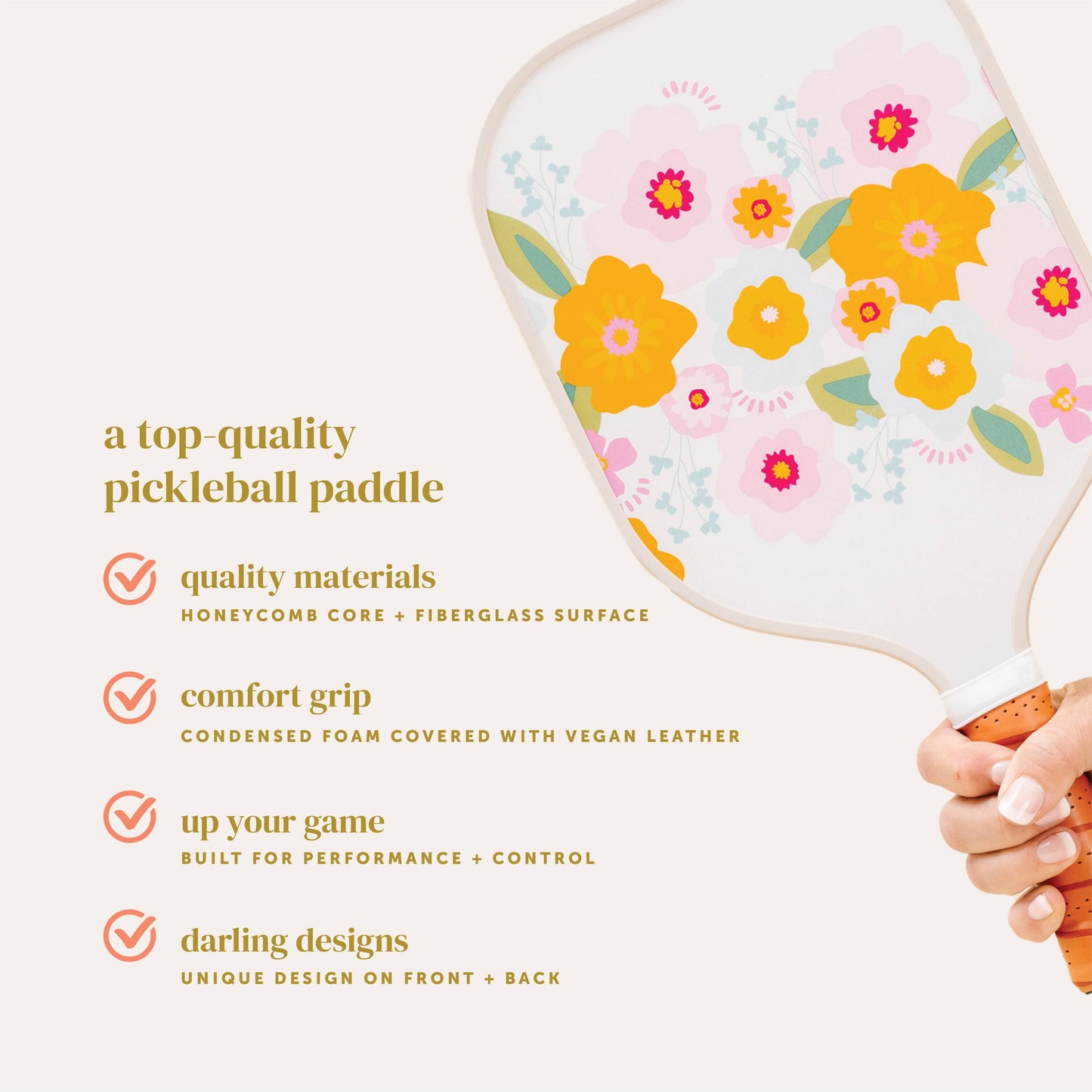 Pickleball Paddle - Bright + Bloomy Cream