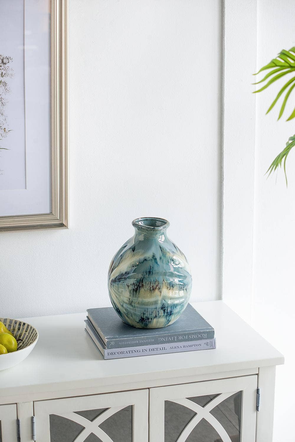 8.7x8.7x11" Blue and Brown Reactive Glazed Accent Vase