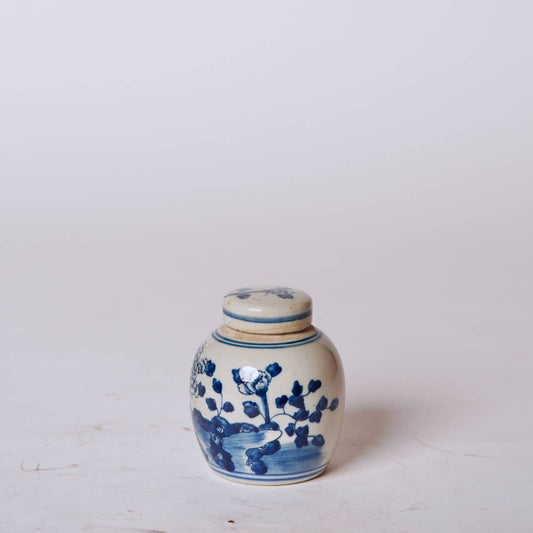 Blue and White Porcelain Mini Bird and Flower Round Jar