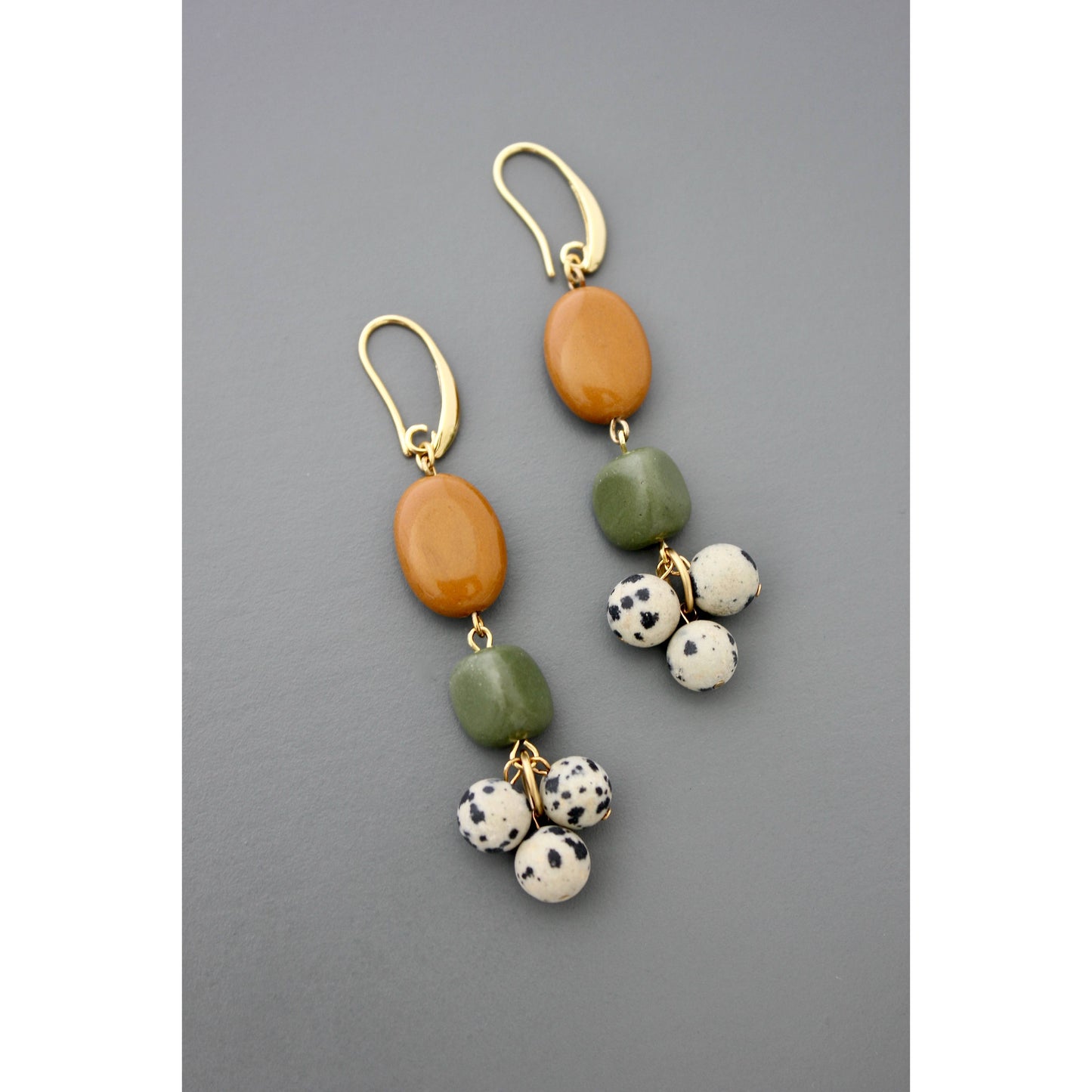 FERE68 Jasper, serpentine, and Dalmatian cluster earrings