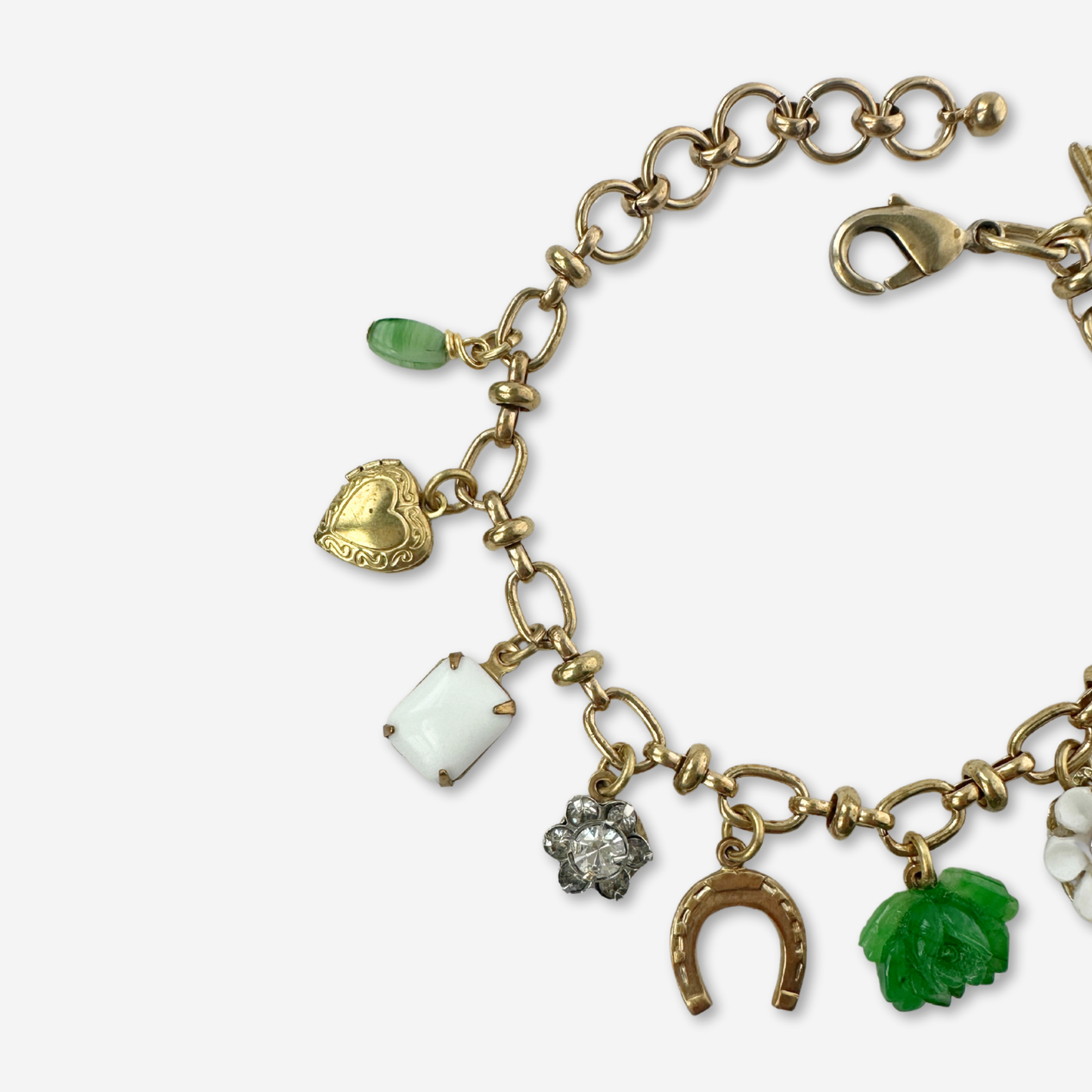 Repurposed vintage green and white floral charm bracelet