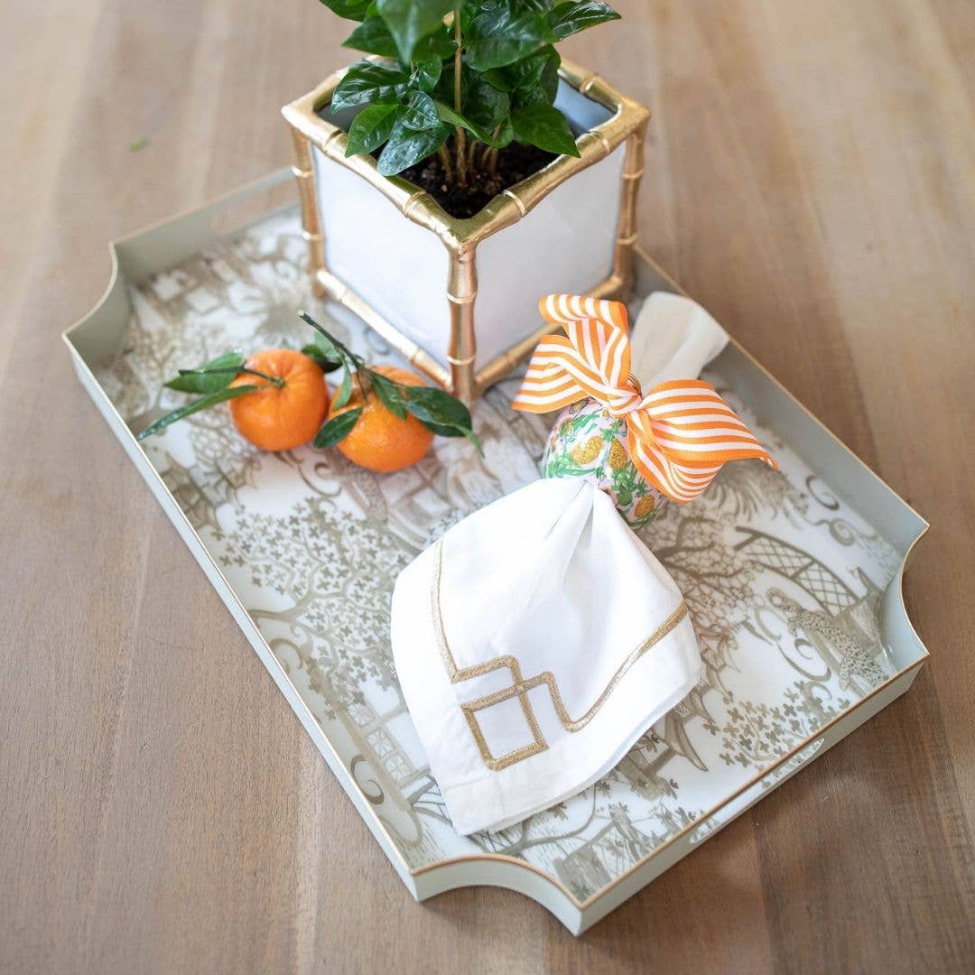 Garden Party Enameled Jaye Tray: White & Blue