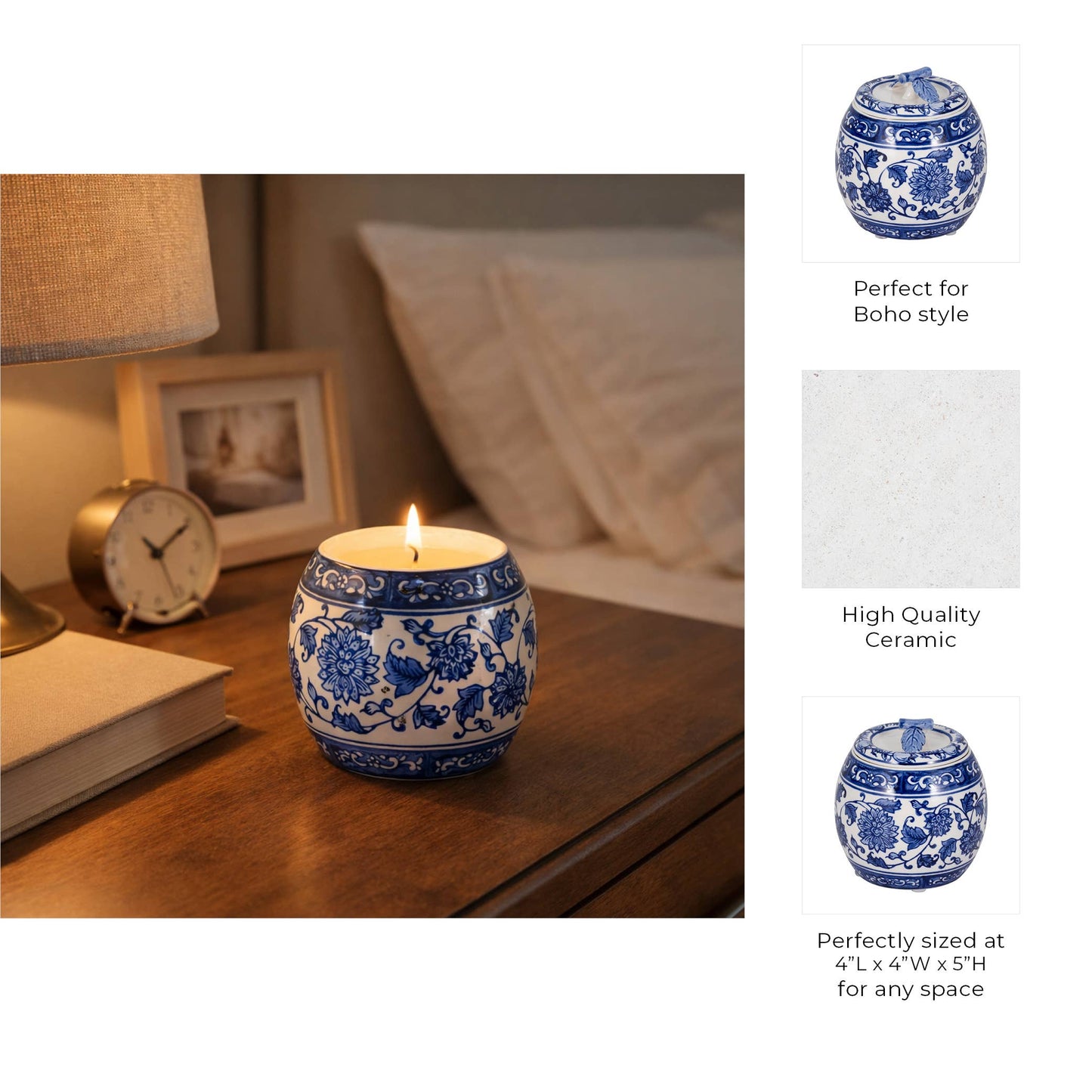 Scented Candle - Peony Wax Blue Chinoiserie With Lid, 8.5 Oz