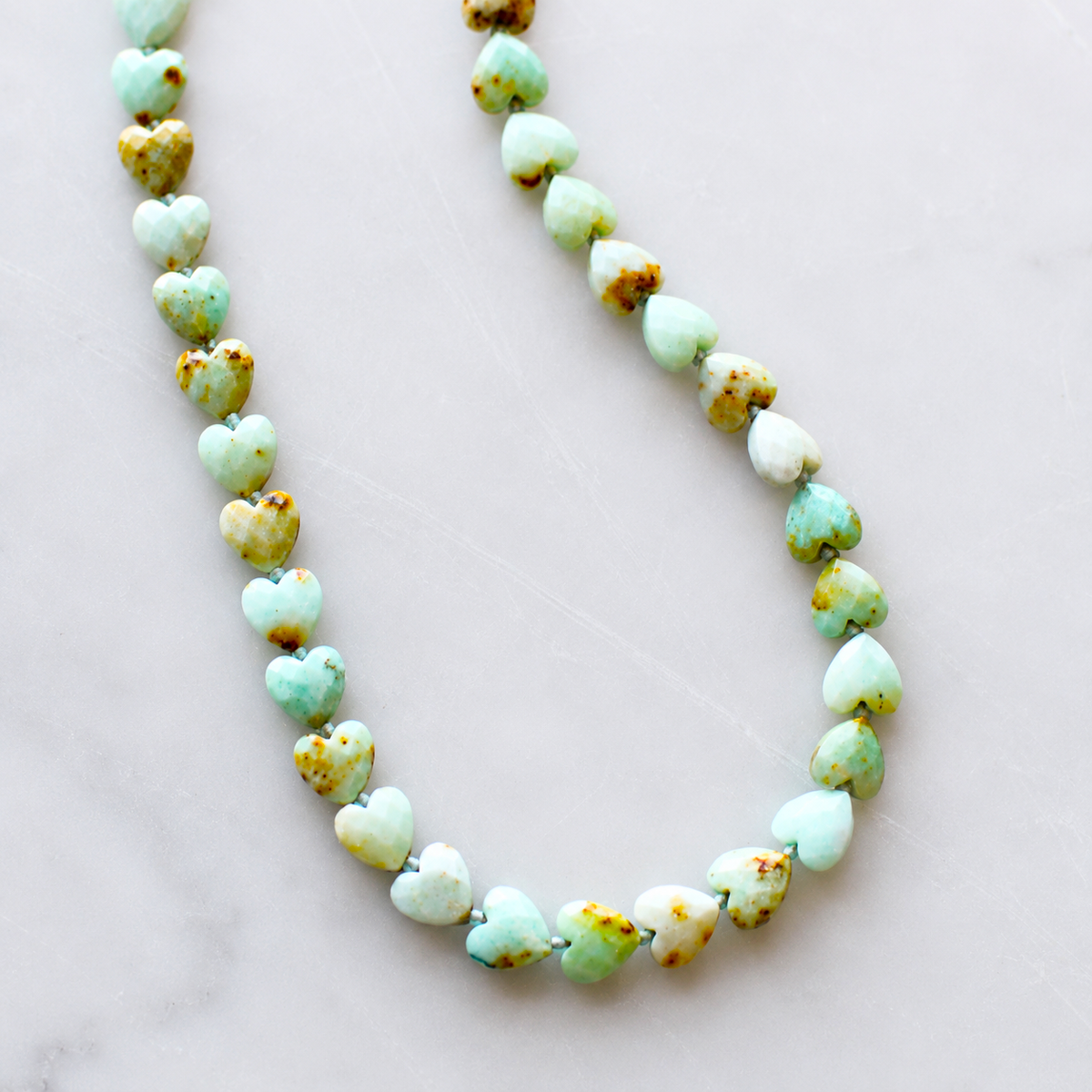 Green Opal Heart Beaded Necklace