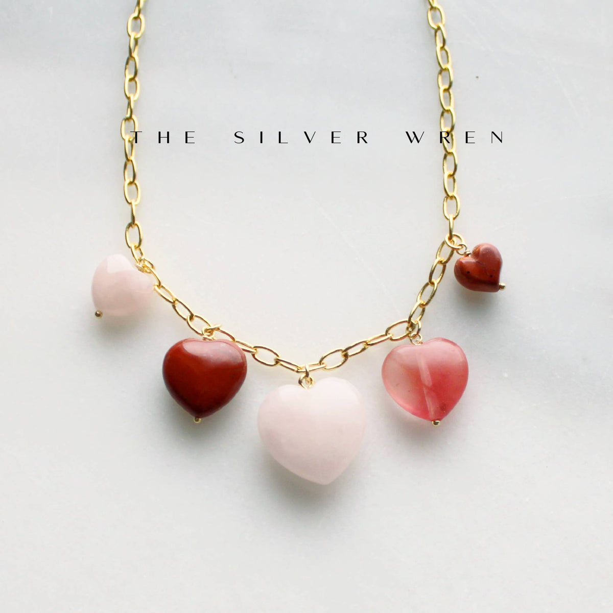 Sierra Stone Heart Multi Charm Necklace - : Dark Pink