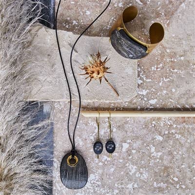 Sema Earrings - Dark Horn, Brass