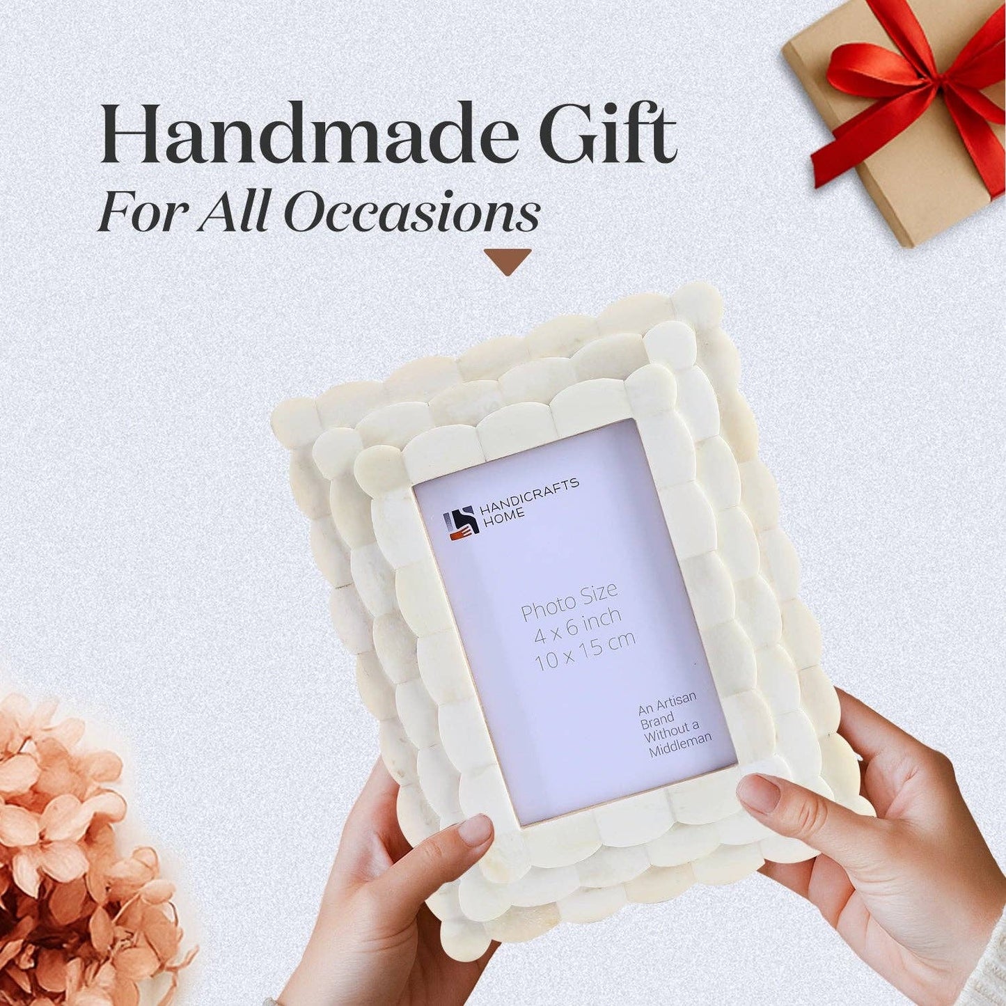 Picture Frame Scalloped Arts Bone Inlay White 4x6