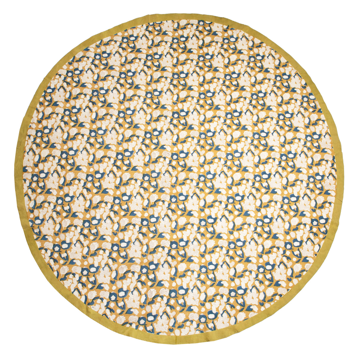 Forest Harvest Mustard & Blue | French Tablecloths: 71" x 128"