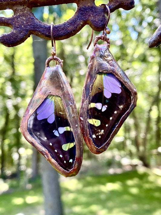 Purple Swallowtail Earrings Copper Electroformed