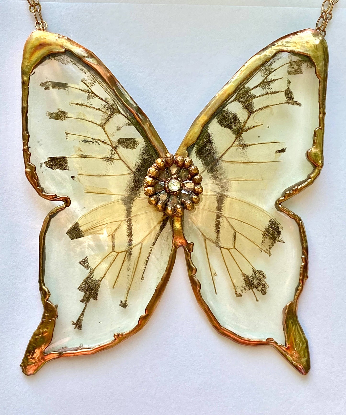 Real Frayed Tiger Swallowtail Necklace Copper Electroformed
