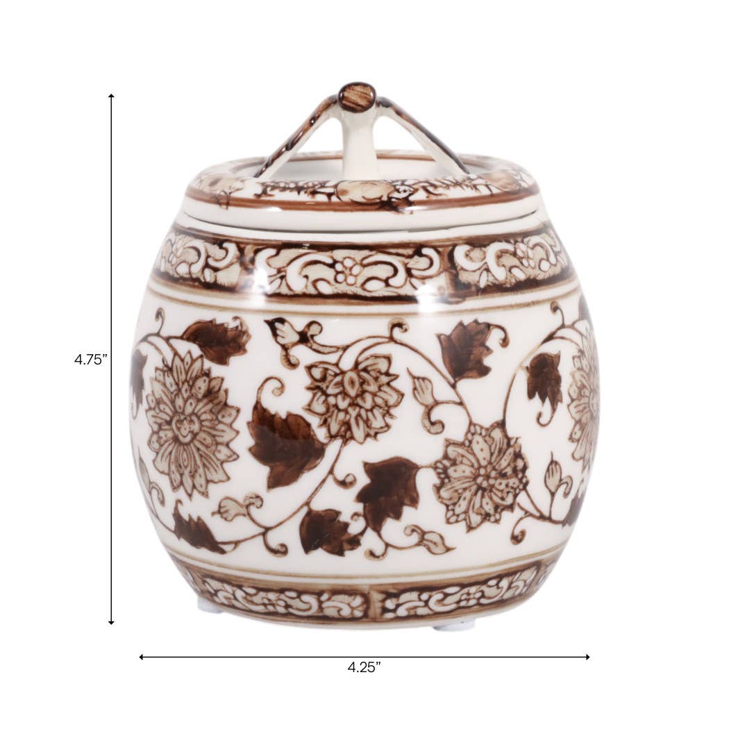 Scented Candle - Peony Wax Brown Chinoiserie With Lid, 8.5Oz