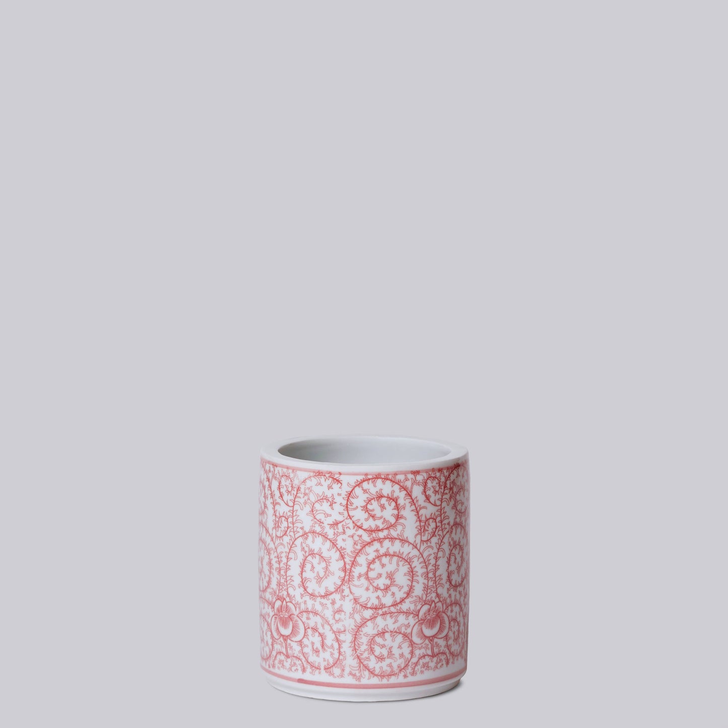 Tiny Red and White Porcelain Country Peony Cachepot