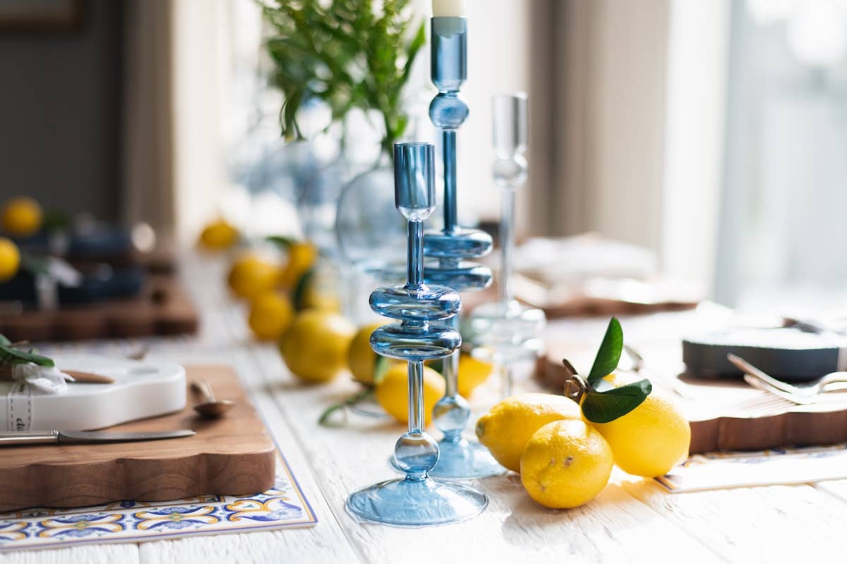 Glass Candlestick, Medium, Sapphire Blue